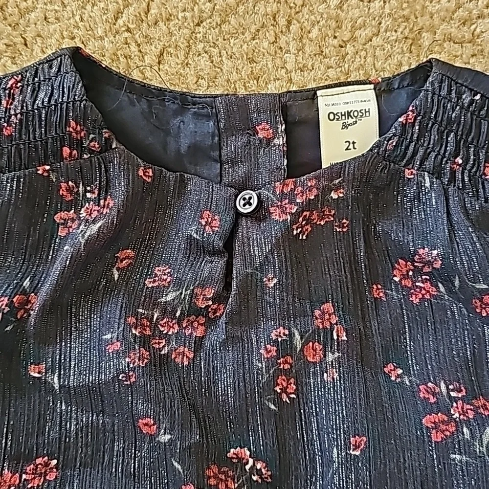 OshKosh B'gosh Toddler Girls Dress Navy Blue Floral Long Sleeve Size 2T